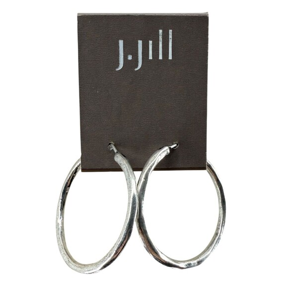 J. Jill Silver Hoop Earrings Hammered Latch Back Classic Chic Versatile NWT - Picture 2 of 7